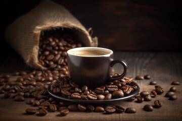 drink cup breakfast morning bean mug espresso cafe brown aroma. Generative AI. Generative AI