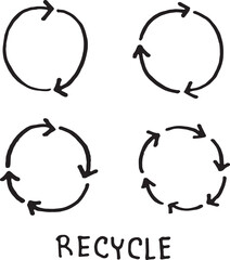Recycle Sign Icon , Doodle Hand drawn Arrow Symbol