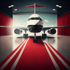 Fototapeta premium Plane with a red carpet. Generative AI.