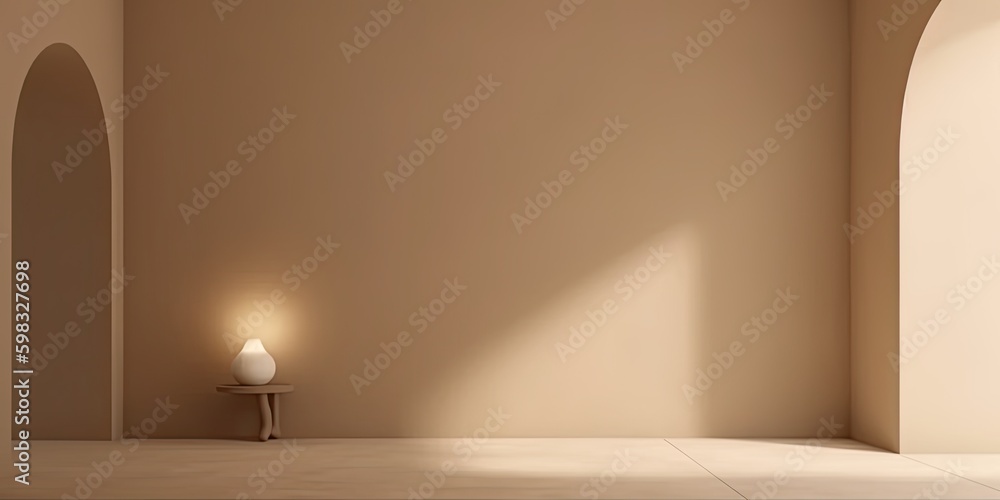 Wall mural minimalistic light beige wall in an empty room for presentation background. elegant lighting with ab
