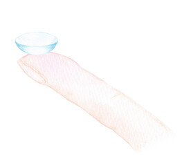 イラスト素材: 初心者がコンタクトレンズを入れる際の説明　コンタクトを指の腹にのせた図
