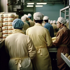 Workers in a food factory. 
