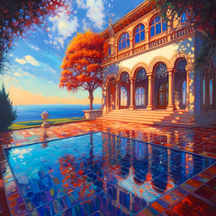 Summer Authentic outdoor experiences, showcase warm-weather adventure, fun, Hand drawn abstract, Vibrant Ink And Luministic Oil Painting, Background, artwork Concept, Abstract luxury, generative AI
