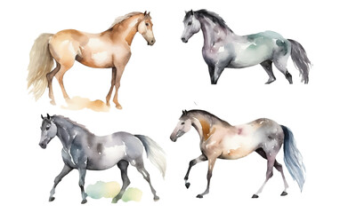Obraz na płótnie Canvas watercolor set vector illustration of horse isolsated on white background Generative AI