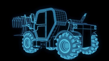 3d rendering illustration Agriculture and Farming car truck.hologram futuristic show technology security for premium product business finance. Harvester trucks, tractors, farmers and village farm