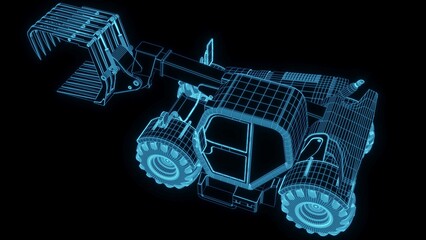 3d rendering illustration Agriculture and Farming car truck.hologram futuristic show technology security for premium product business finance. Harvester trucks, tractors, farmers and village farm