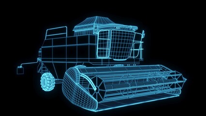 3d rendering illustration Agriculture and Farming car truck.hologram futuristic show technology security for premium product business finance. Harvester trucks, tractors, farmers and village farm