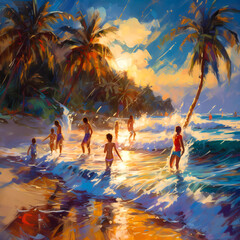 Summer Authentic outdoor experiences, showcase warm-weather adventure, fun, Hand drawn abstract, Vibrant Ink And Luministic Oil Painting, Background, artwork Concept, Abstract luxury, generative AI
