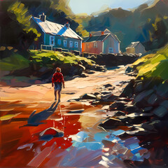 Summer Authentic outdoor experiences, showcase warm-weather adventure, fun, Hand drawn abstract, Vibrant Ink And Luministic Oil Painting, Background, artwork Concept, Abstract luxury, generative AI
