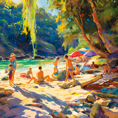 Summer Authentic outdoor experiences, showcase warm-weather adventure, fun, Hand drawn abstract, Vibrant Ink And Luministic Oil Painting, Background, artwork Concept, Abstract luxury, generative AI
