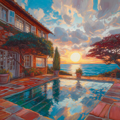 Summer Authentic outdoor experiences, showcase warm-weather adventure, fun, Hand drawn abstract, Vibrant Ink And Luministic Oil Painting, Background, artwork Concept, Abstract luxury, generative AI
