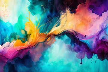 A colorful painting with lots of different colors, watercolor grunge abstract background design, Generative AI