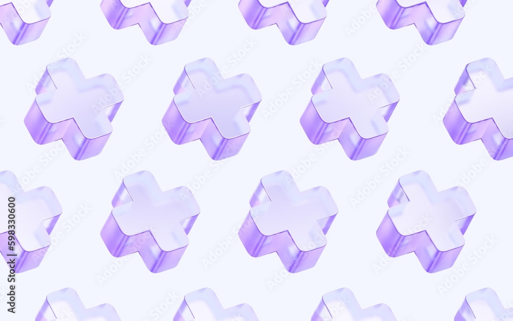 Fototapete abstract glass shapes pattern with colorful gradient. 3d rendering illustration