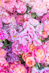 Red roses on wall of a flower shop