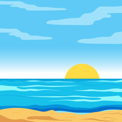 Flat beach summer landscape illustration