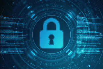 Digital Padlock on abstract technology background, Technology security concept. Modern safety digital background. Protection system, Cyber Security and safety information, personal data concept