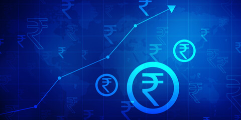 Indian Rupee symbol on financial Background, Growth of Indian stock market, Abstract finance background, Stock market Concept background