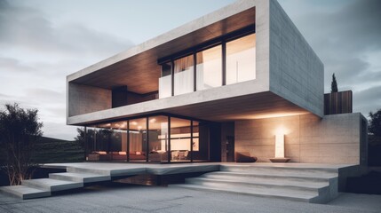Fototapeta na wymiar Sleek lines and monochromatic color scheme modern house exterior. AI generated
