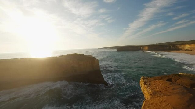 Flying over a cliff and the sea in Australia on an FPV drone Generative AI