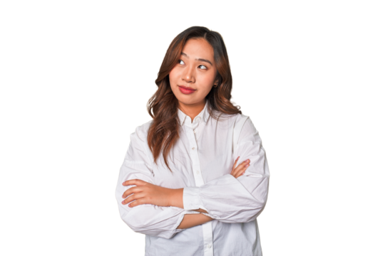 A young chinese woman dreaming of achieving goals and purposes