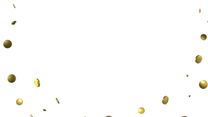 Golden confetti falling down isolated on transparent background.