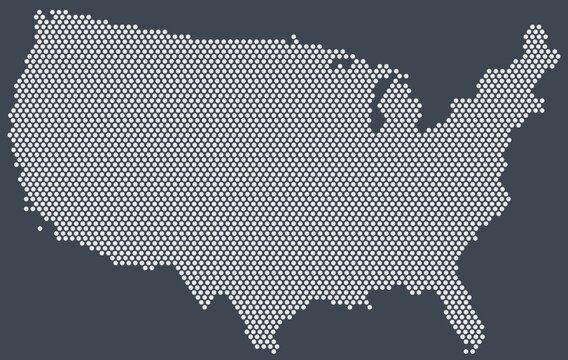 USA Map From Dots On A Dark Background. US Territory. Geographical Abstract Map Of The USA. America. United States Of America Minimalistic Map Concept.