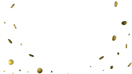 Golden confetti falling down isolated on transparent background.