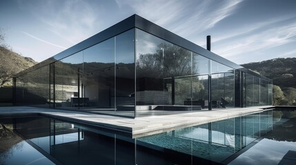 The use of glass and metal finishes gives this building a sleek, futuristic feel. AI generated