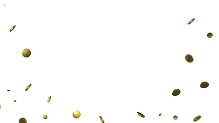 Golden confetti falling down isolated on transparent background.