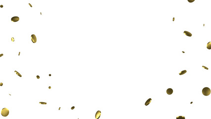 Golden confetti falling down isolated on transparent background.