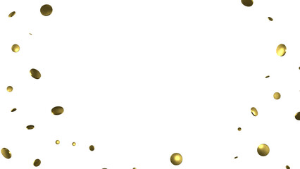 Golden confetti falling down isolated on transparent background.