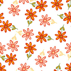 Hand drawn floral wallpaper. Cute flower seamless pattern. Naive art style.