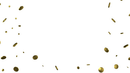 Golden confetti falling down isolated on transparent background.