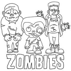 Funny zombie cartoon coloring page