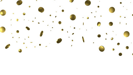 Golden confetti falling down isolated on transparent background.