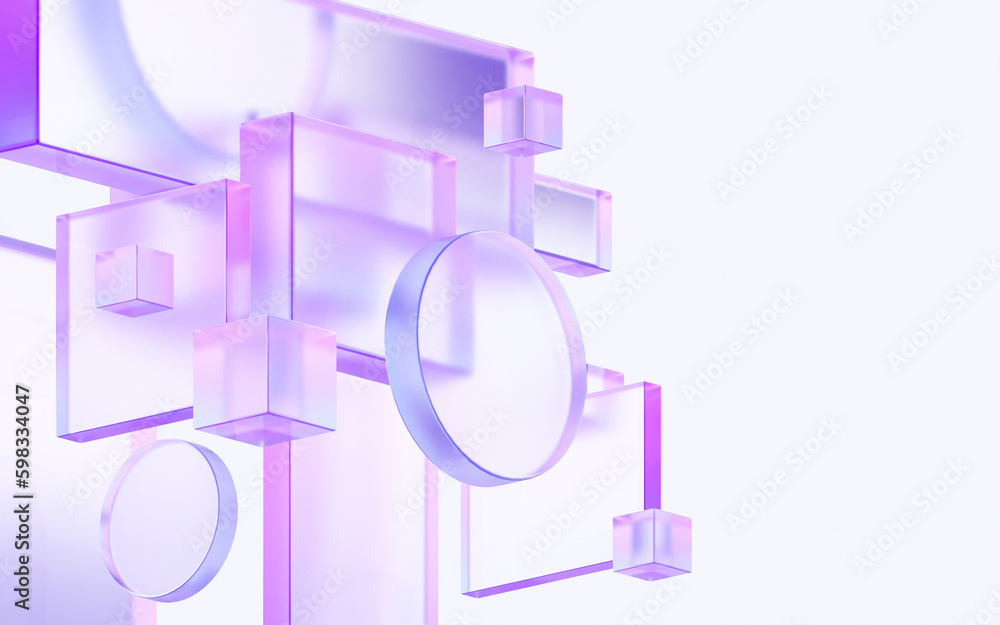 Poster abstract glass shapes with colorful gradient. 3d rendering illustration