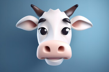 Fototapeta premium Image of cow head 3d model on a clean background. Farm animals. Illustration, Generative AI