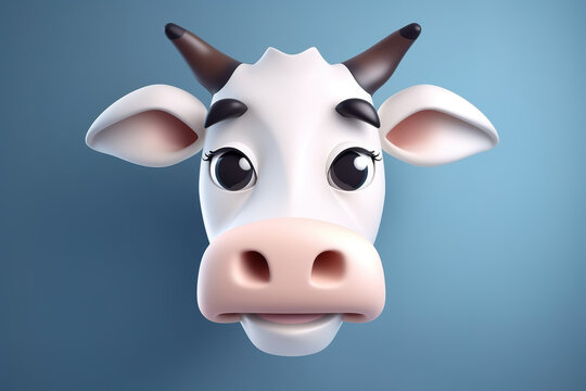 Image of cow head 3d model on a clean background. Farm animals. Illustration, Generative AI