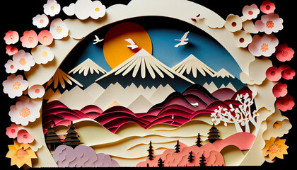 Colorful Paper Cut style pictures of Japan travel