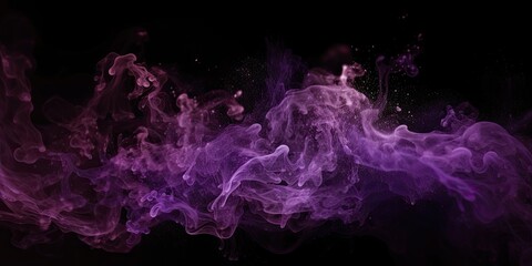 Colorful abstract smoke explosion on dark background. Steam and fog in colorful fantasy purple texture design. 