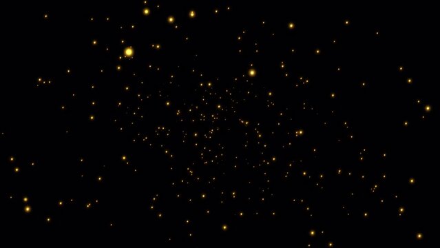 Seamless loop of glowing flicker orange particles stars animation on black background flow to front.Effect loop with galaxy sky particles twinkling light 