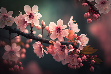 Obraz na płótnie Canvas Sakura flowers blooming beautiful pink cherry blossom with generative AI technology
