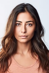 Fototapeta premium Portrait of young woman Latin American woman over white background. Generative AI vertical