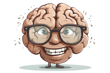 fany brain with face,glasses and mouth illustration cartoon. Ai generative