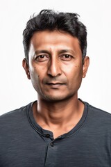 Obraz premium Head shot portrait of Indian mature man over white background. Generative AI vertical shot