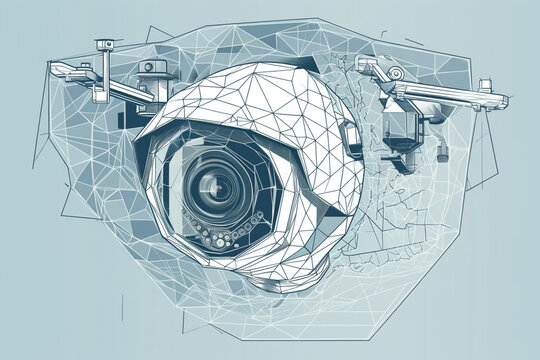  Vector polygonal illustration of cctv camera security  Generative AI