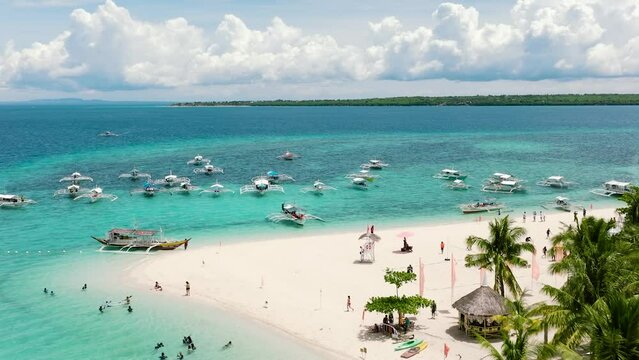 Beautiful sandy beach on a tropical island. Virgin Island, Philippines. Generative AI