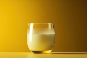 Minimalist Glass of Milk on Vibrant Yellow Background