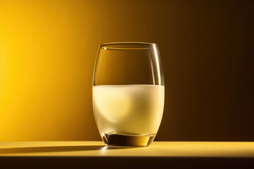 Minimalist Glass of Milk on Vibrant Yellow Background