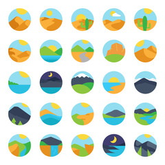 vector landscape view flat icons set